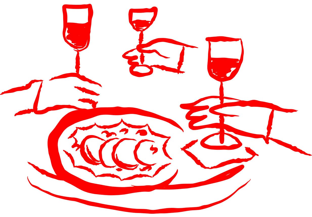 Illustration af steak, pommes frites og sauce